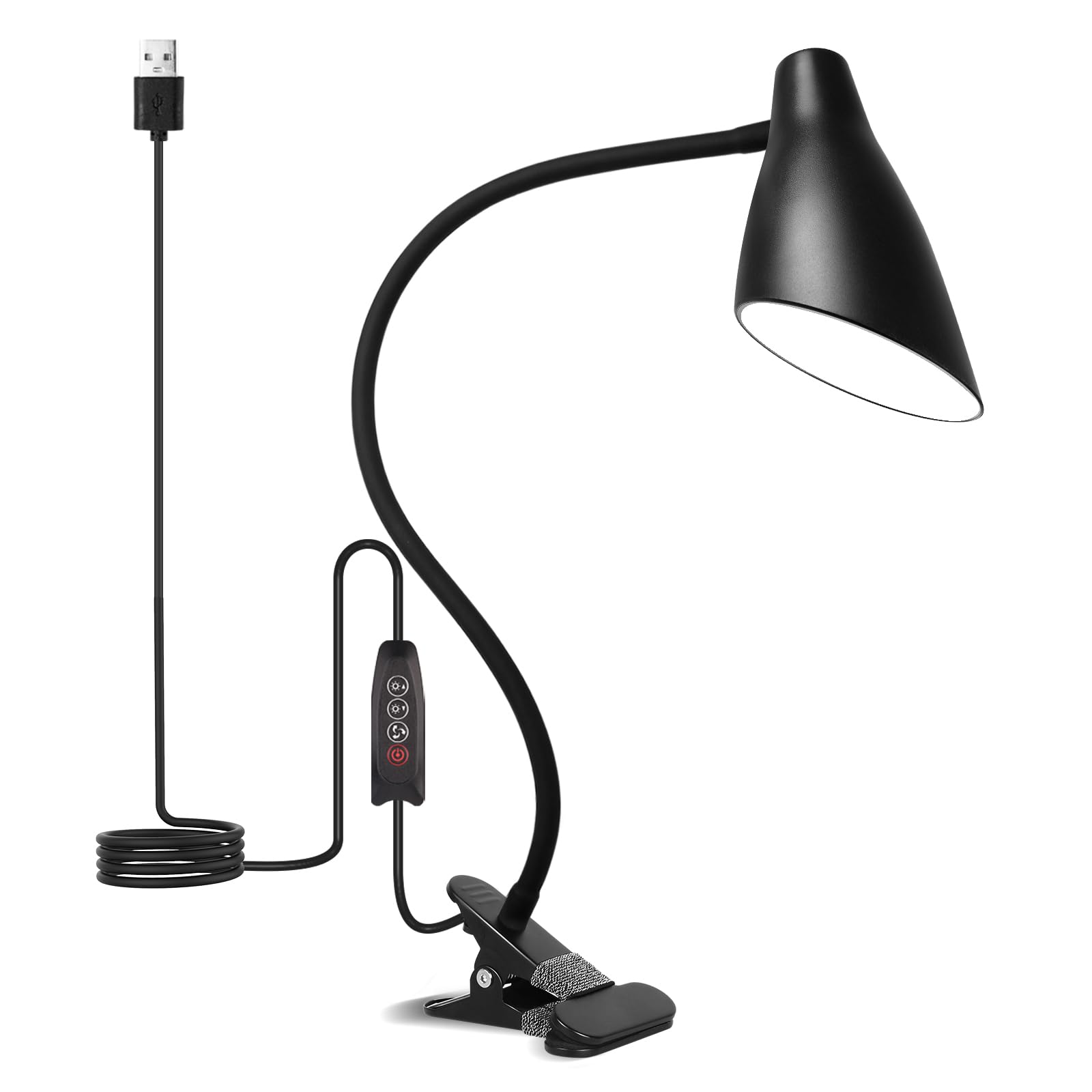 Semlos 38 LED Clip on Light, USB Desk Light, Reading Lamp for Bedroom Tabletop, 3 Color Modes 10 Dimming Brightness Desk Lamps, Adjustable Gooseneck, Auto Off [Energy Class F]