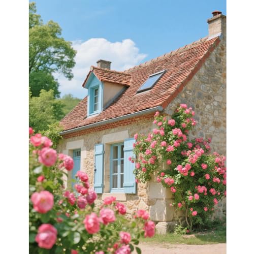 TDFERAN Peintures Diamant Carré Maisons Fleurs 40x50cm Square Drill Diamond Painting Paysage Nature Diamant Painting Rosa Broderie Diamant Paysage Fleurs au...