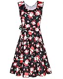STYLEWORD Women's Christmas Sleeveless Flare Cocktail Dress with Pocket(Floral02,L)