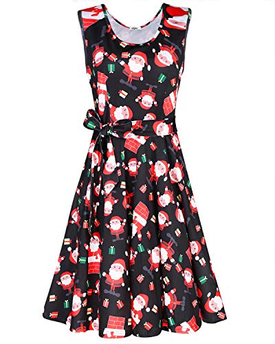 STYLEWORD Women's Christmas Sleeveless Flare Cocktail Dress with Pocket(Floral02,L)