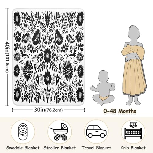 Kigai White Black Flowers Baby Blanket for Boys Girls Swaddle Blankets Soft Cozy Receiving Blanket Nursery Crib Blankets for Toddler Newborn, 30 x 40 Inch3