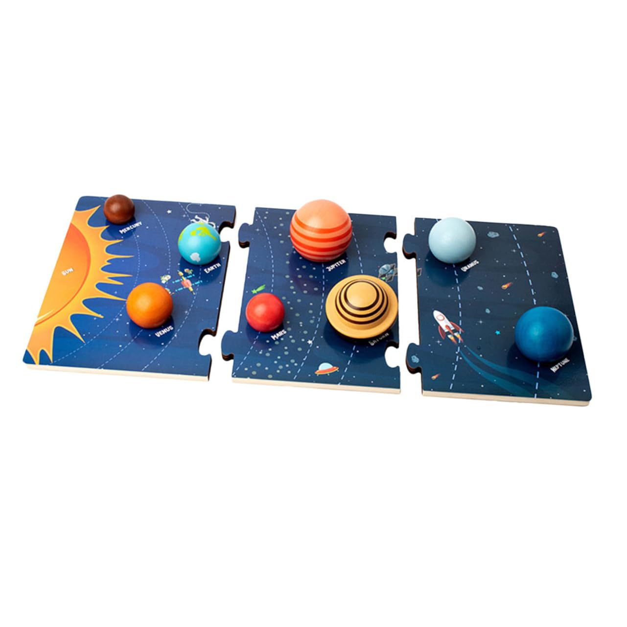 SUPVOX Puzzle in Legno dei Pianeti Solari per Bambini Piccoli, Gioco Educativo di Abbinamento Cognitivo Spaziale Otto Pianeti e Base Liscia, Giocattolo Interattivo per Apprendimento Stem