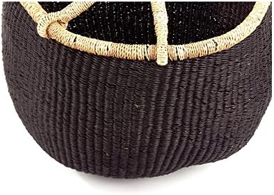 African Basket | Round Bolga Basket | Ghana Basket | Plant Pot| Shopper or Market Basket | Picnic | Woven Basket | Toy Storage | Magazine Storage | Solid colors (Black, Large 14"-16" Across)