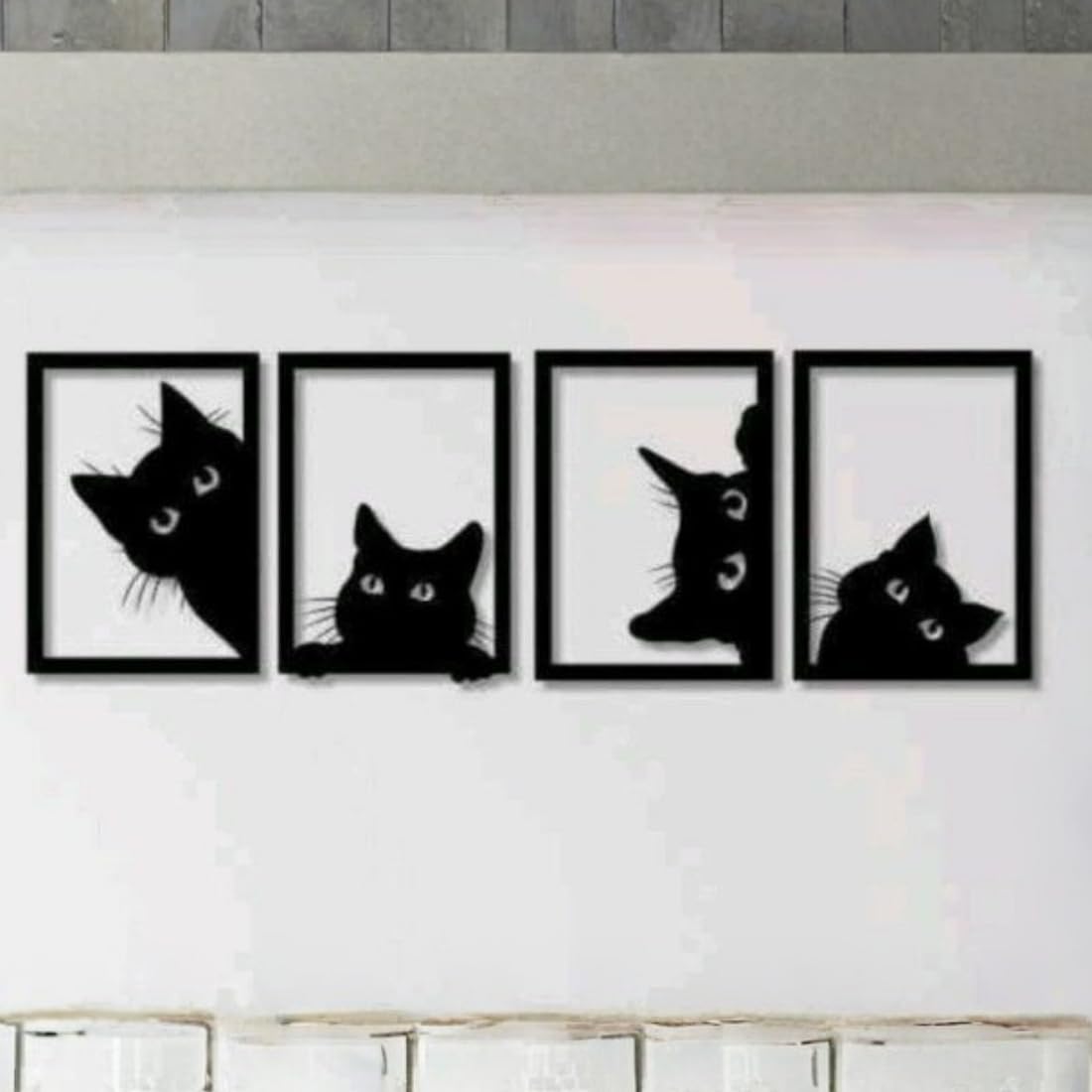 Zesta Wooden Wall Hanging Decoration | Black MDF Wall Decor Items for Living Room | 3D Room Decoration Items for Bedroom | 3MM Wooden Wall Stickers For Home (4 Cats)-image-39