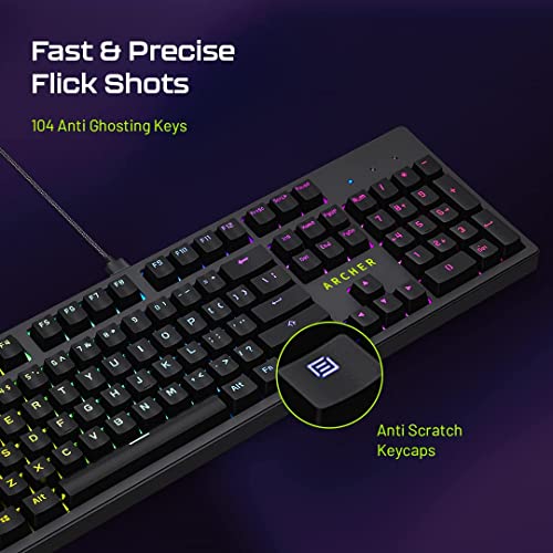 Image of Archer Tech Lab Mechanical Gaming Keyboard, Clicky JERRZI Blue Switches, Full Anti-Ghosting Keys, 21 RGB Modes LED Backlit & Music Visualizer, Braided USB-C Cable, PC /Mac /Linux - Software Customizable