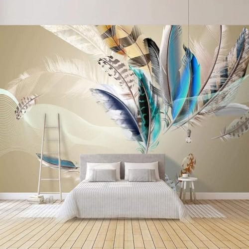 XLMING Abstracto Tridimensional Multicolor Plumas Arte 3D Papel Pintado Lujo Casa Sala Decoración Estar Comedor Sofá Dormitorio TV Fondo de Pared-430cm×300cm
