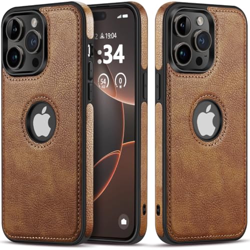 Razstorm Unique Design Luxury Leather Business Phone Case for iPhone 13 Pro Max Anti-Slip Scratch Resistant Ultra Slim Protective Case (2021,6.7”) (Brown)