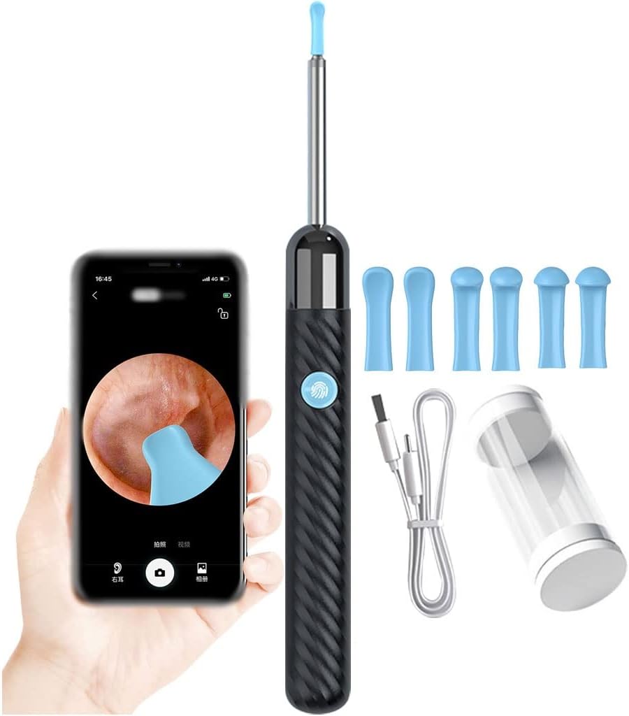 Ear Cleaner Camera Household Visual for Boys, 1200W Ultra HD Pixel Ear Wax Removal Tool, Otoscope with Removable Silicone Case, Check Throat(Black Color)