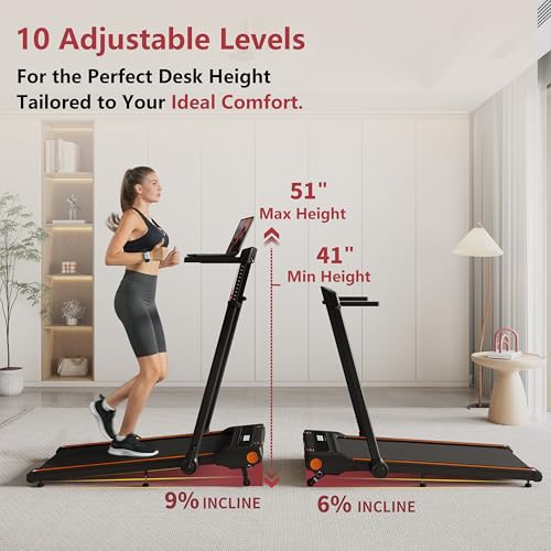 Image of Treadmill with Incline, 3 in 1 Under Desk Treadmill Walking Pad with Removable Desk Workstation 3.5HP Foldable Compact Walking Treadmills for Home Small Office with Wristband Remote Control