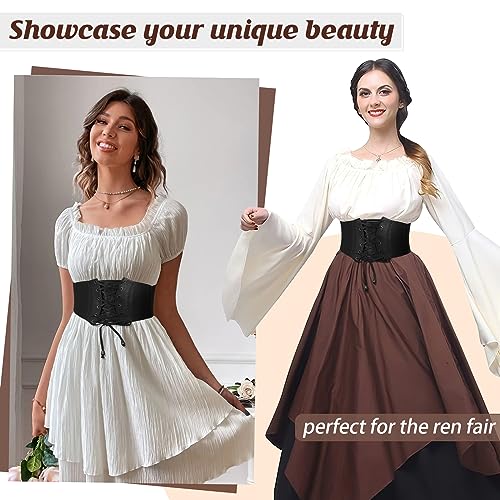 JASGOOD Wide Elastic Corset Belt for Women Vintage Lace-up Tied Waspie Waist Belt for Dress4