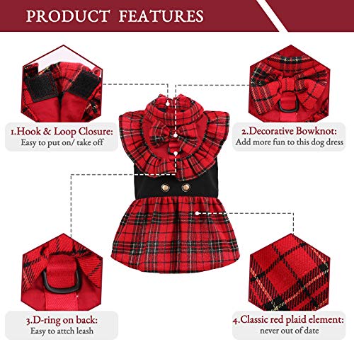 Kuoser Dog Classic Red Plaid Dress For Small Medium Dogs, Puppy Bowknot Tutu Dress With D-Ring Buckle, Cute Pet Vest Dog Princess Skirt For Wedding Holiday Party Photography L #TOP4