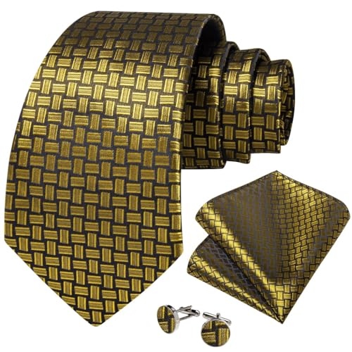 Plaid corbata para hombre 8 cm set con pañuelo y gemelos