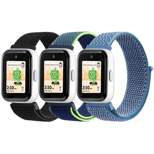 Mugust Nylon Bands for SyncUP Kids Watch 2/1 Band Adjustable Breathable Nylon Replacement Strap Compatible with Tmobile Sync UP Kids Watch 2/1 Band (Black+Blue+Lime)
