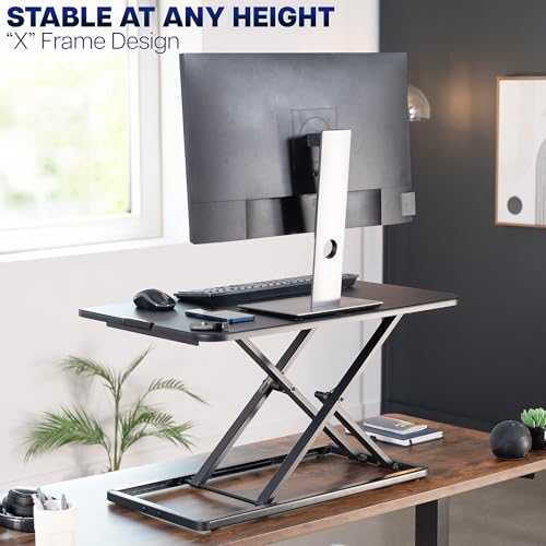 Image of VIVO Black 29 inch Single Top Standing Desk Converter, DESK-V000U | Economy, Height Adjustable, Sit Stand Tabletop Monitor and Laptop Riser Workstation, Holds 22 lbs, No Assembly Required