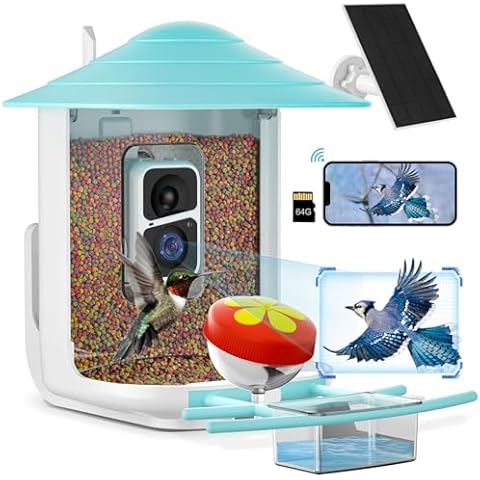 Careboda Bird Feeder with Camera, Motion Detection Auto Capture Bird Videos, Smart AI Recognition Wild Bird Watching Camera Solar Powered Wirelss Outdoor with 64G SD Card, Ideal Gifts for Bird Lovers Cover