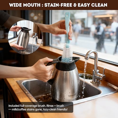 TOMAKEIT Thermal Coffee Carafe, 2L/68 Oz Stainless Steel Vacuum Insulated Thermoses, Double-Wall Design, 24-Hour Hot & Cold, Leak-Proof, Portable for Travel,Camping,Office