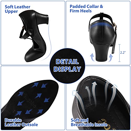 Women's T-Strap Character Shoes Latin Ballroom Dance Heels Black Wedding Pumps, Black 9 M Us #TOP1