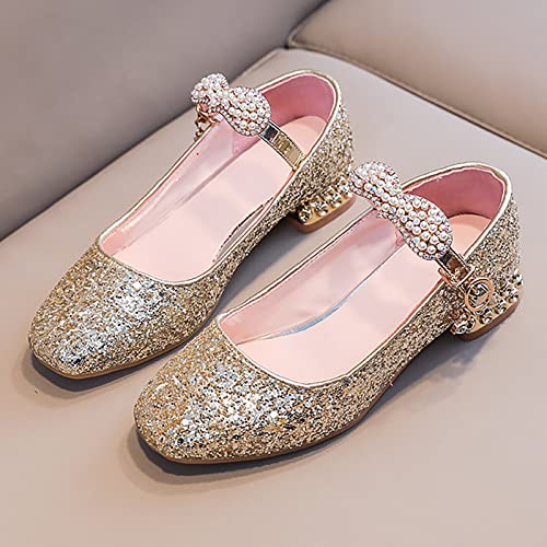 Betadog Girls Sandals Kids Glitter Bow Dress Shoes Heel Sequins Princess Sandals Toddler Flower Wedding Party Shoes (Gold-i, 13)3