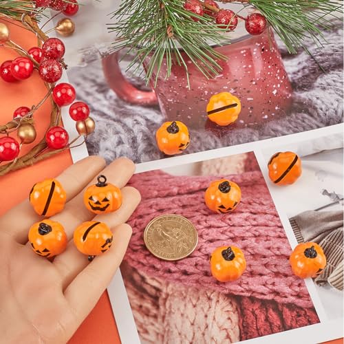 GORGECRAFT 20Pcs Mini Pumpkin Bells Halloween Jingle Bell Beads Jack O Lantern Face Brass Decorative Ornament Jewelry Making Findings Charms Pendant for Bracelets Fall Gifts Tree Home Decor Orange - Image 3