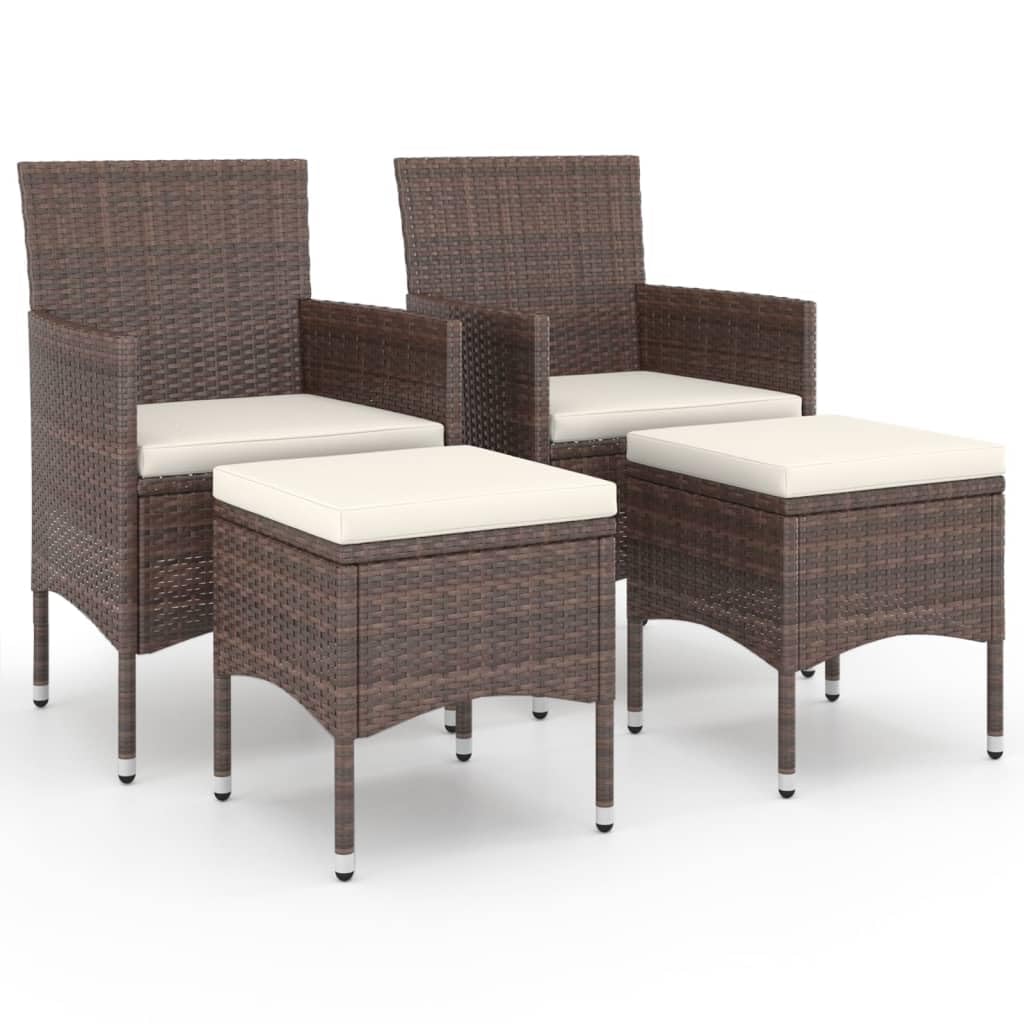 Salon de jardin 4 pièces résine tressée marron avec 2 chaises et 2 tabourets