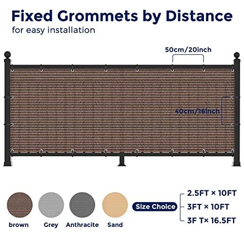 Duerer Balcony Screen Privacy Fence Cover 3.3' x 19.7' Brown Fence Netting Mesh Shade Cloth Fabric UV Protection for Apartment Balcony Railing Porch Outdoor, Backyard, Patio, Included Cable Ties Rope by Duerer - Image 6