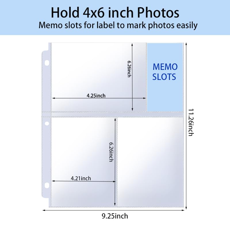 Fundas transparentes para fotos de 4 x 6 pulgadas para carpeta de 3 anillos (240 imágenes), páginas de recambio de plástico resistente, protectores de página para postales, paquete de 40