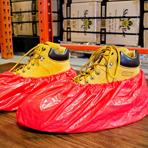 ShuBee Waterproof Shoe Covers Slip-Resistant Disposable for Construction, Indoor Carpet Floor Protection - Red (40 Pair) - Thumbnail 7