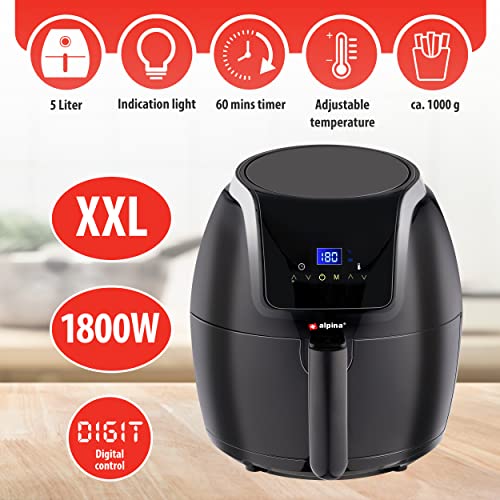 alpina Airfryer - Digitaal Touchscreen - 5 Liter - Hetelucht friteuse - Heteluchtoven - Friet, Groente, Brood, Muffins - 7-8 Personen,Zwart - Image 4
