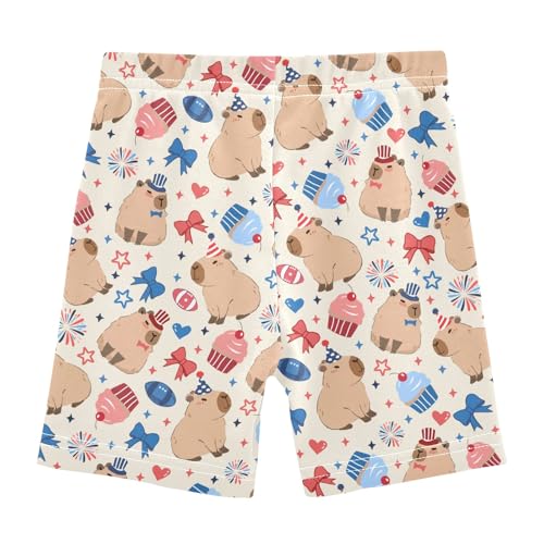 Cute Capybara Colorful Stars Girls Shorts Elastic Waist Sports Shorts Girls Leggings Pants for 4-10 Years2
