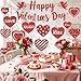 52Pcs Happy Valentines Day Decorations Valentine's Day Banner Glitter Valentine Hanging Swirls Ceiling Foil Decor Red Hearts Cutouts for Happy Valentine's Day Party Wedding Anniversary Theme Supplies
