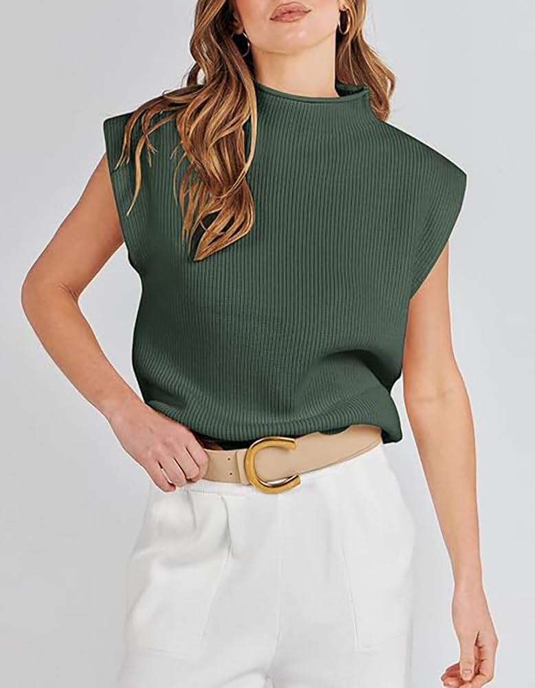 Womens Sleeveless Sweater Vest Mock Neck Tank Tops Casual Cap Sleeve Knit Pullover Summer Clothes