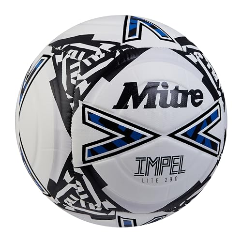 Mitre Impel Lite 290 Football | Highly Durable | Lightweight Ball, White/Black/Blue, 4 - 3