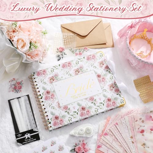 Humyoun Wedding Guest Book Letters to The Bride Scrapbook Wedding Memory Book Bridal DIY Blank Paper Scrapbook Photo Album Guest Sign with Pearl Stickers(10.5 x 8.25 Inch,Rose Style,Pink) by Humyoun - Image 7