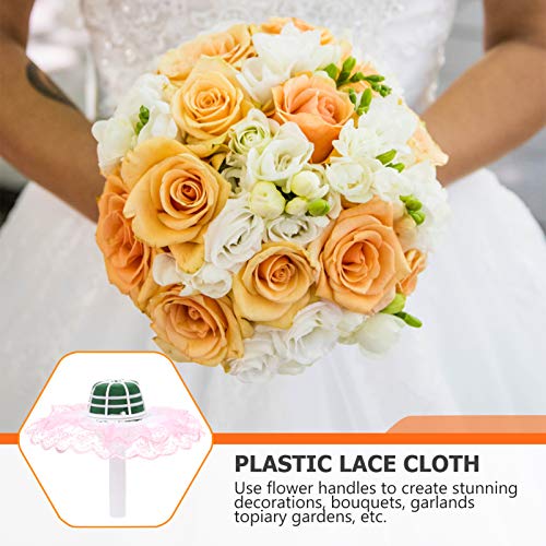 Valiclud 4Pcs Pink Artificial Wedding Holding Bridal Bouquet Holder With Lace Flower Holders Flower Cephalophorum Holding For Weddig Party Supplies #TOP5