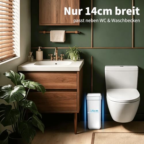 funest Slim Bathroom Trash Can with Lid, 2.6 Gallon / 10L Narrow Trash Can for Small Spaces, Plastic Garbage Can Wastebasket for Bathroom, Bedroom, Office, Toilet, RV, White — 사진 2