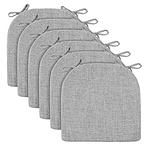 Image of Wellsin Chair Cushions for Dining Chairs 6 Pack - Kitchen Chair Cushions with Ties and Non-Slip Backing - Dining Chair Pads 16 inchX16 inchX2 inch, Light Gray