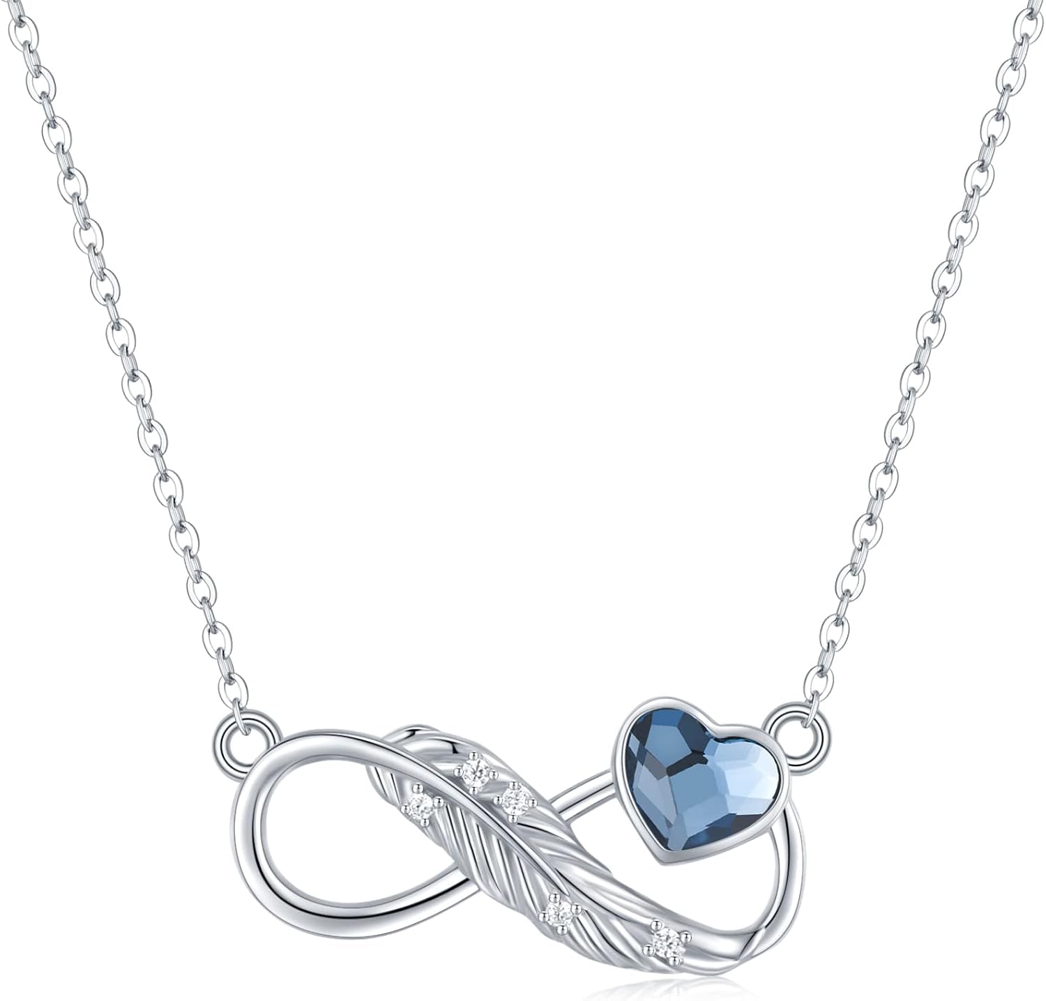 Twoowl Infinity Necklace 925 Sterling Silver Leaf Pendant Necklace Heart Crystal Charms Jewellery Gifts for Women Girls