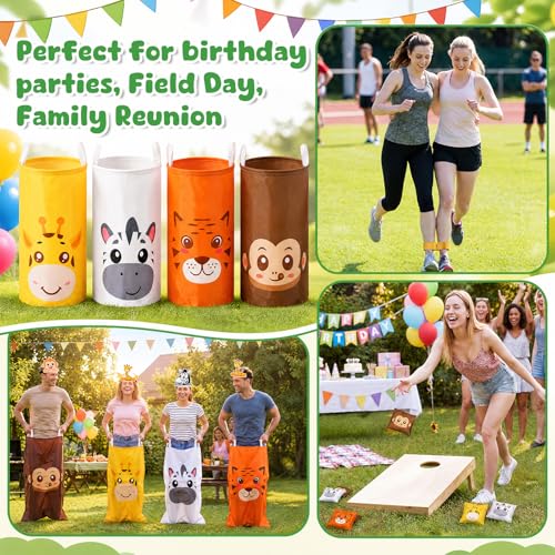 Foilswirl 24 Pcs Outdoor Potato Sack Race Bags 37'' x 27'', Field Day Games Adults with Medal, Beanbag, Animal Headbands, and Straps for Relay Race Games for Backyard Carnival Birthday Party Halloween by Foilswirl - Used condition - Image 7