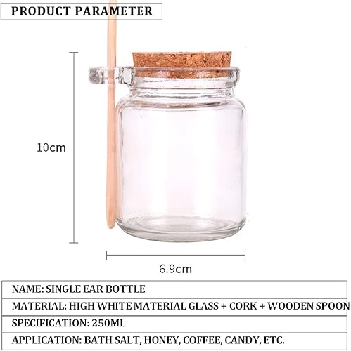 Miniatura 2 de Frascos de almacenamiento de vidrio transparente de 8.5 fl oz8.5 oz con tapón de corcho y cuchara de madera, recipientes de almacenamiento de