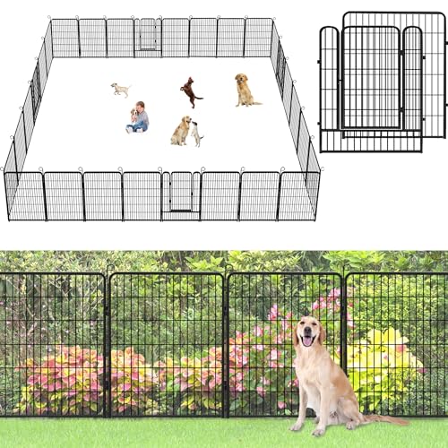 Jhsomdr No Dig Decorative Garden Fence with Gate Rustproof Metal Fence Panels, 40in(H) x 101Ft(L) Garden Fencing for Yard 38 Panels Animal Barrier Fence for Dogs, Rabbit, Patio