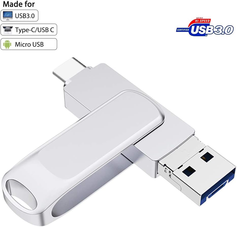 Usb Memory Stick 32gb USB 3.0 + Micro USB + USB C memory stick, Metal 3 in 1 Type c USB Flash Driver with Key Chain for Samsung Galaxy S8, S7/S7 Edge, Note 8 MacBook PC Android(32gb)