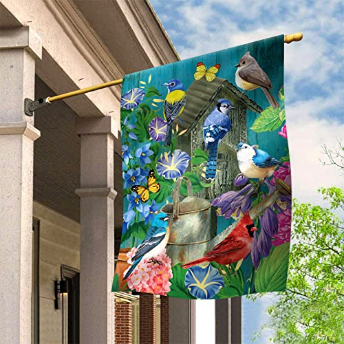 Texupday Colorful Birds With Birdhouse Flowers Decoration Spring House Flag Outdoor Yard Flag 28" X 40" #TOP5
