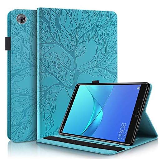 Aswant Huawei Mediapad M5 Pro / M5 10,81 tum fodral PU-läder fodral folip flip fodral präglad träd plånbok kortplats pennhållare stativ surfplattefodral för Huawei Mediapad M5/M5 Pro 10,1 tum 2018 - allt, BLÅ