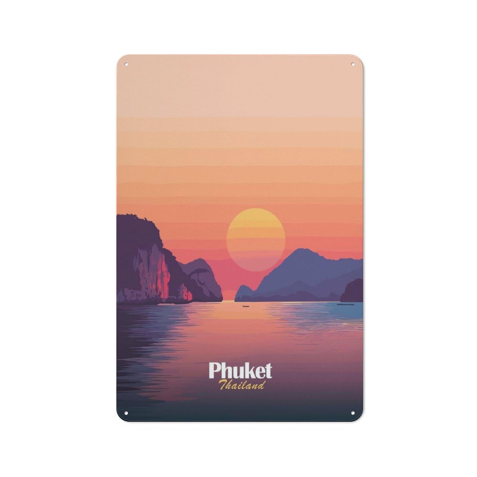 Junmoney Style-21 Tin Wall Sign With Phuket Sunset Landscape Design 30X20cm, Classic Kitchen Wall Decor For Restaurant, Kitchen, Counter Or Breakfast Nook