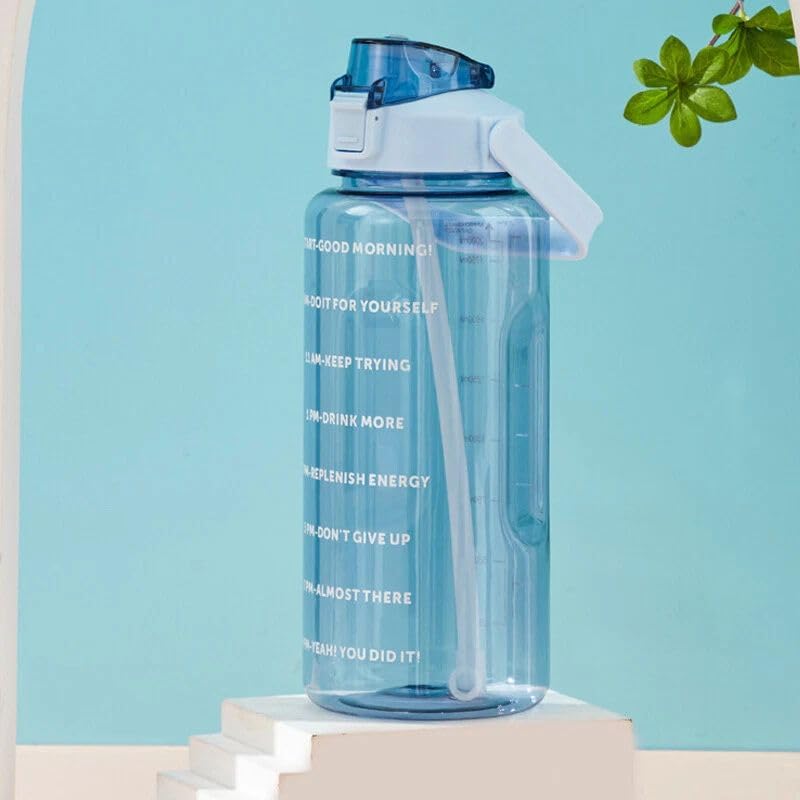 Image of 4Mura 2 L Capacity Belt Straw Transparent Motivational Water Bottles|Time Marker Leak Proof&Break-Proof|Best Usage For Office /School /Gym /Travel Bottle|Bpa-Free Fitness Sports Bottle (BLUE)