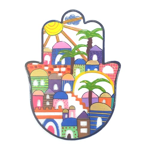 EMANUEL Yair Metal Hamsa Wall Decor Good Luck Home Blessing Judaica Art Gift (Jerusalem, Medium (6.7' X 5'))