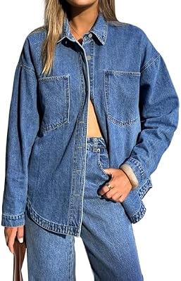 EMMIOL Women Denim Shirts Oversized Long Sleeve Button Down Blouse Distresse Jean Jacket Fall Outfit...
