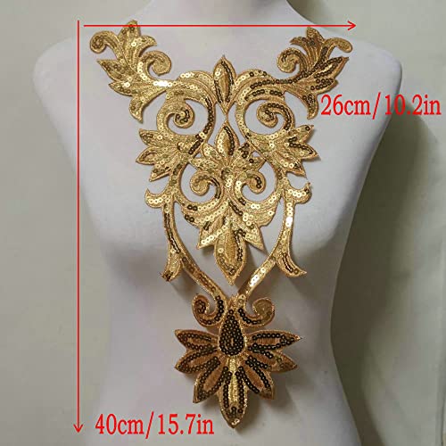LYVQZPWLRle Fer sur Le Patch de vêtements, Galons de Fleurs à Paillettes, Grande Taille, thermocollants, appliqués, 40 x 26 cm(Gold) – vue 9