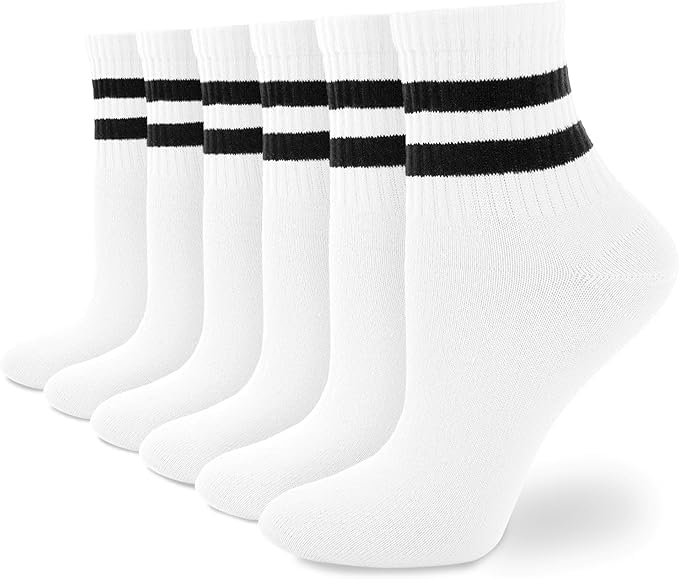 6 Pairs Ladies Black White Low Cut Sports Socks Breathable Crop Ankle Liners for Women_Free Size