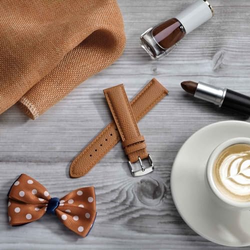 بانسون ستراب سوار ساعة جلدي منسوج للنساء والرجال، اساور بديلة للساعة مع فك سريع، 18 ملم، بني، مشبك ذهبي، BNP18-4AKQ5PGK2UK